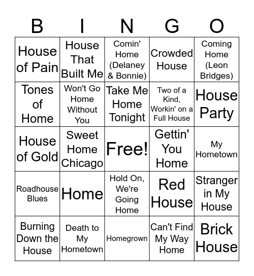 Mental Floss Music Bingo: Home Sweet Home Bingo Card