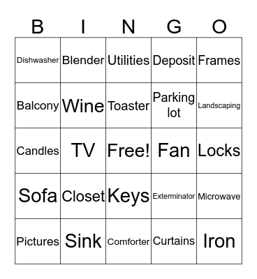 Latoya's Houswarming Bingo Card