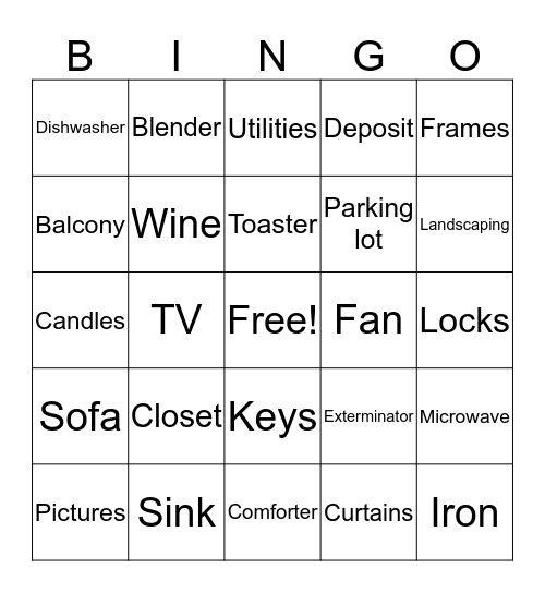 Latoya's Houswarming Bingo Card