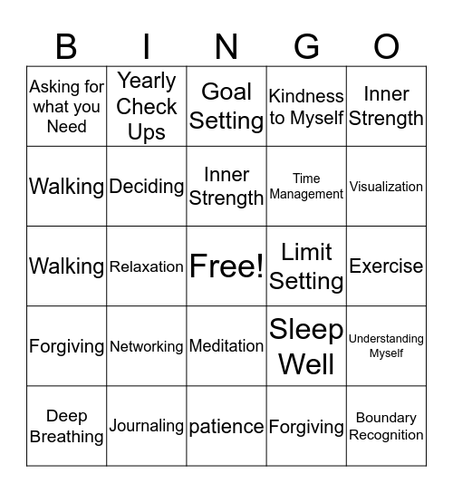 Life Skills Bingo Card