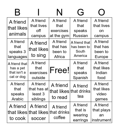 International Bingo Card