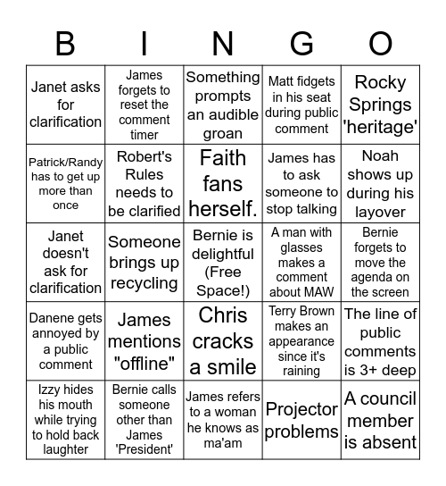 City Council 8-14 Bingo Card