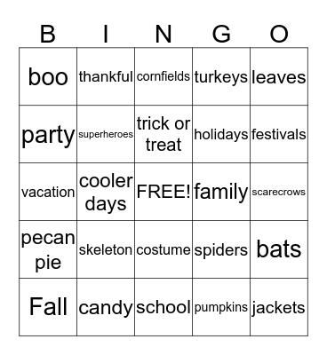 Fall Party Bingo! Bingo Card