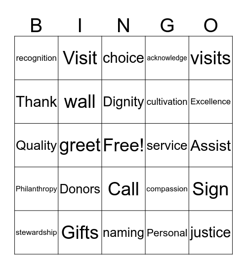 Donor Relations and Recognition! Bingo Card