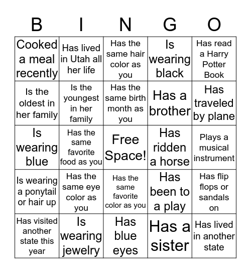 People Match Bingo Card