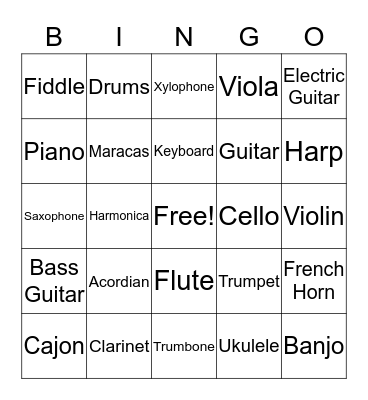 Instruments Bingo Card