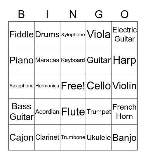 Instruments Bingo Card