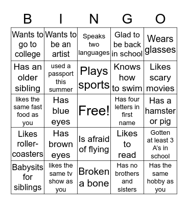 Get to Know your Neighbor Bingo Card