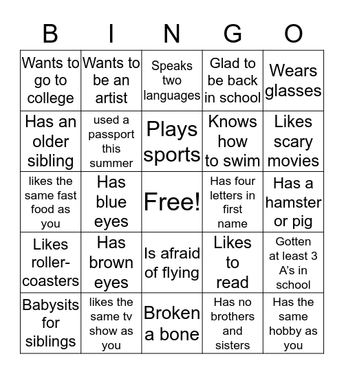 Get to Know your Neighbor Bingo Card