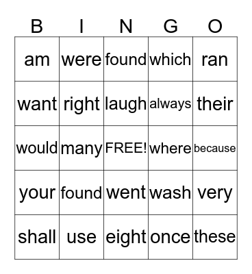 Sight Words 2 Bingo Card