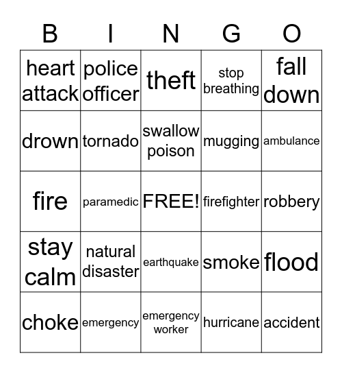 Natural Disasters & Emergencies Bingo Card