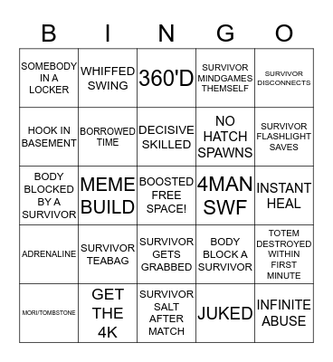 DBD Killer Bingo Card