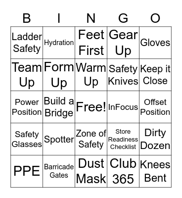 Safety Bingo Card