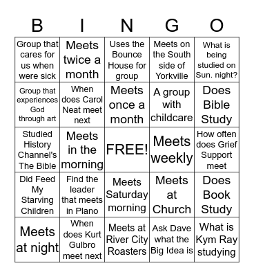 Yorkville Small Groups Bingo Card