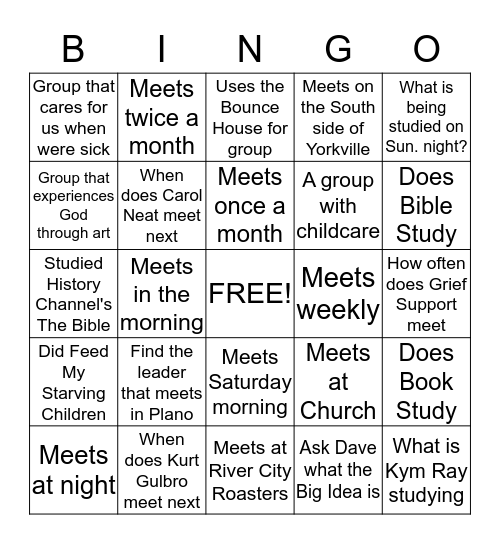 Yorkville Small Groups Bingo Card