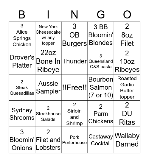 AUSSIE BINGO Card