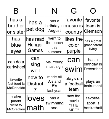 Welcome Back! Bingo Card