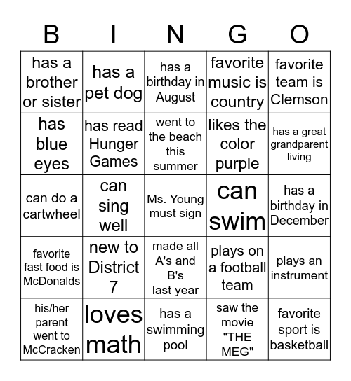 Welcome Back! Bingo Card