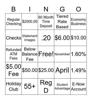 Products & Services Bingo Card