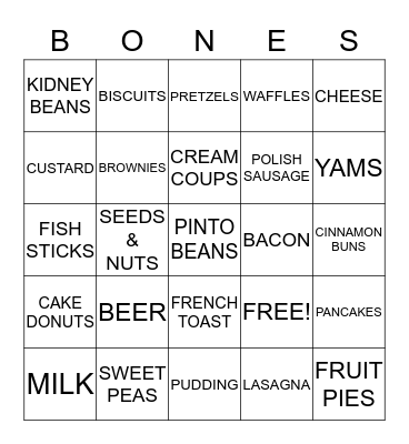 HIGH PHOSPHORUS FOODS Bingo Card