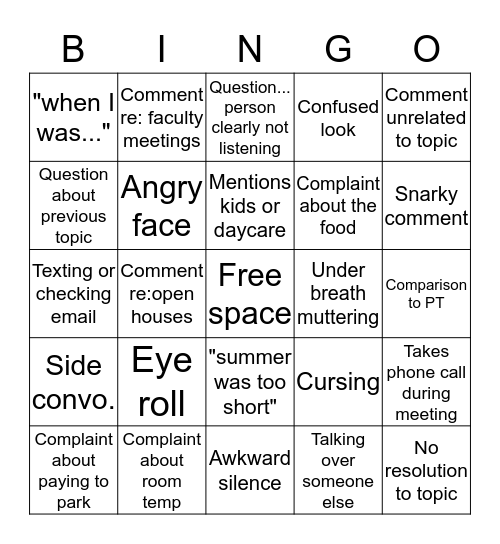 OT Business Mtng BINGO! Bingo Card