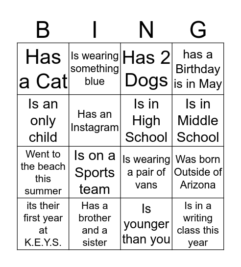 Untitled Bingo Card