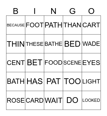 Consonant Sounds Bingo Card
