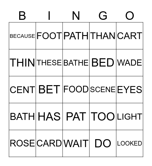 Consonant Sounds Bingo Card