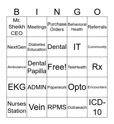 TRIHCI SPEED BINGO Card