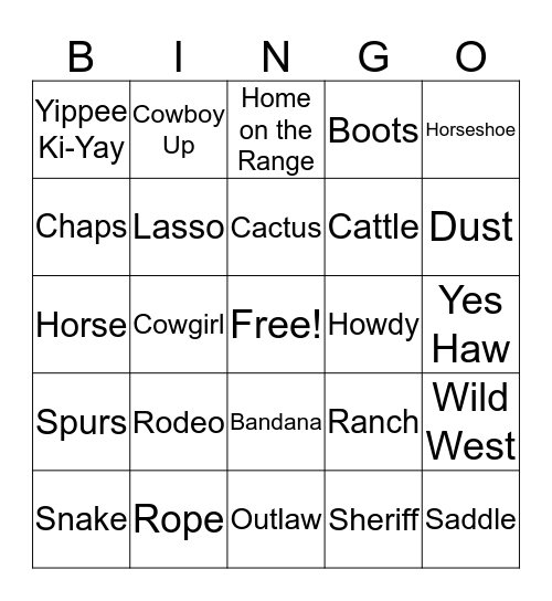 Western Bingo Card