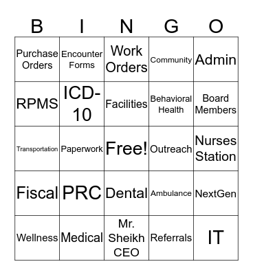 TRIHCI SPEED BINGO Card