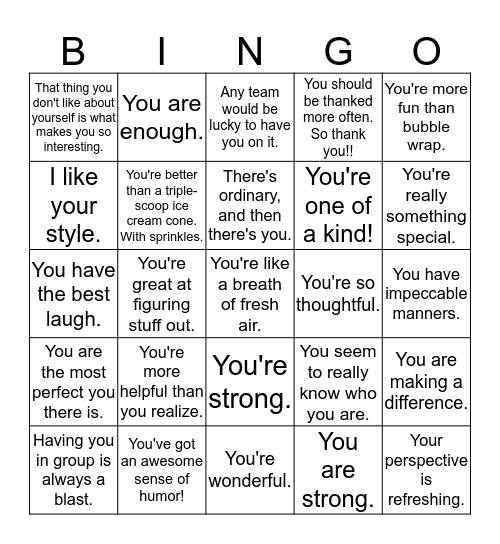YOU'RE AWESOME Bingo Card