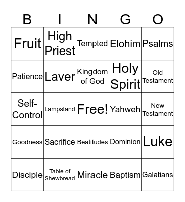 Bible Study Bingo Card