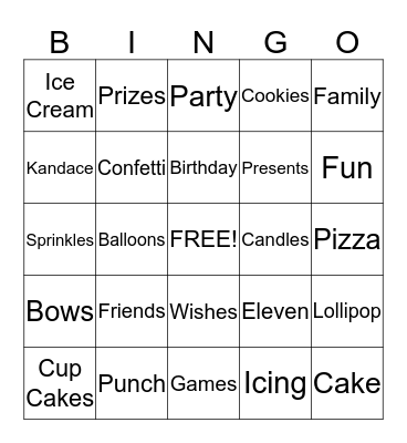 Birthday  Bingo Card