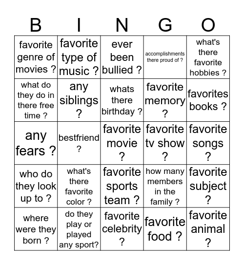 Ice Breaker  Bingo Card