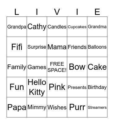 Hello Kitty Birthday Bingo Card