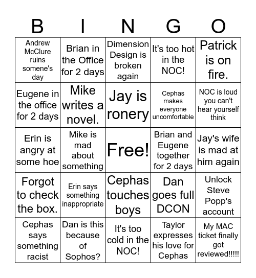 NOC BINGO Card