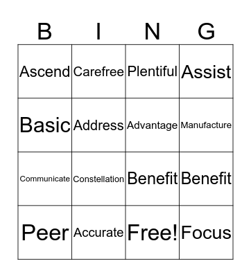 VOCABULARY WORDS Bingo Card