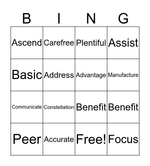 VOCABULARY WORDS Bingo Card