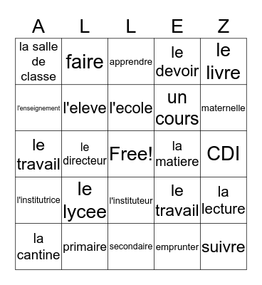 French III Education Bingo Card