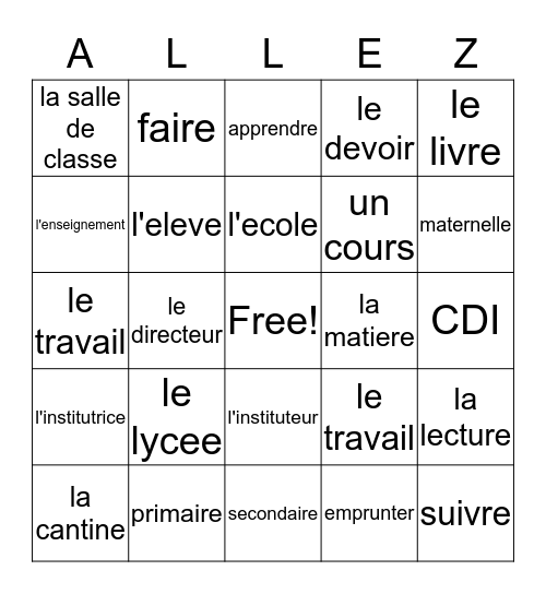 French III Education Bingo Card