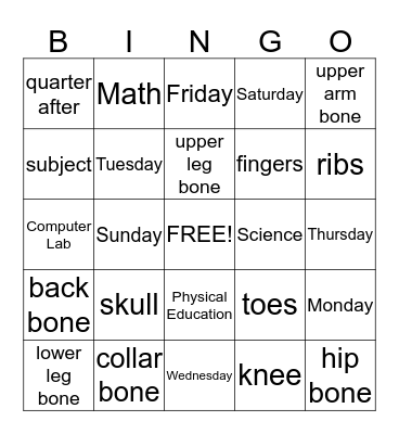 My Schedule Bingo Card