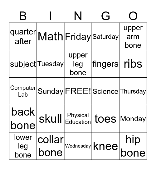 My Schedule Bingo Card