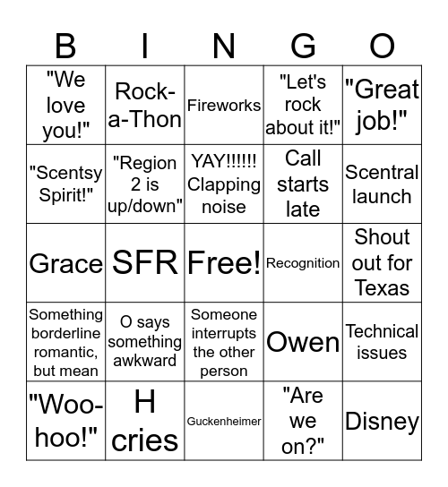 All Call Bingo Card