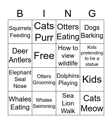 Mammal Bingo Card