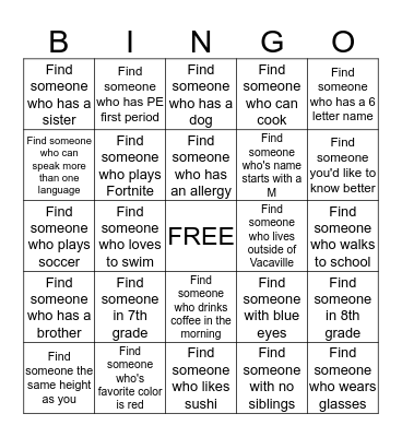 Get To Know Me Bingo Card