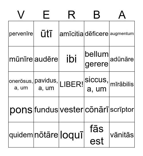 Latin III, Set K Bingo Card