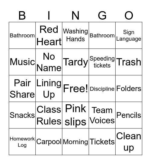 4th Grade Procedures Bingo Card