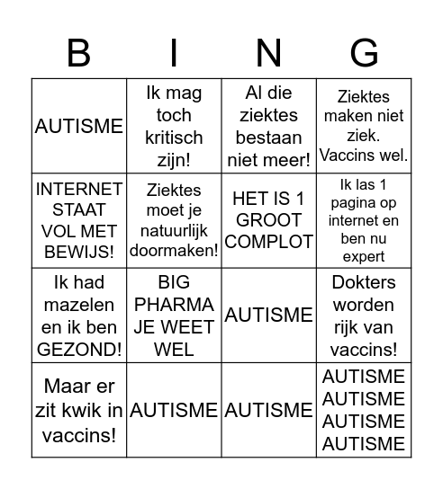 Anti-Vaxxer BINGO Card