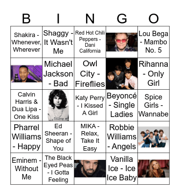 Song Bingo  Bingo Card